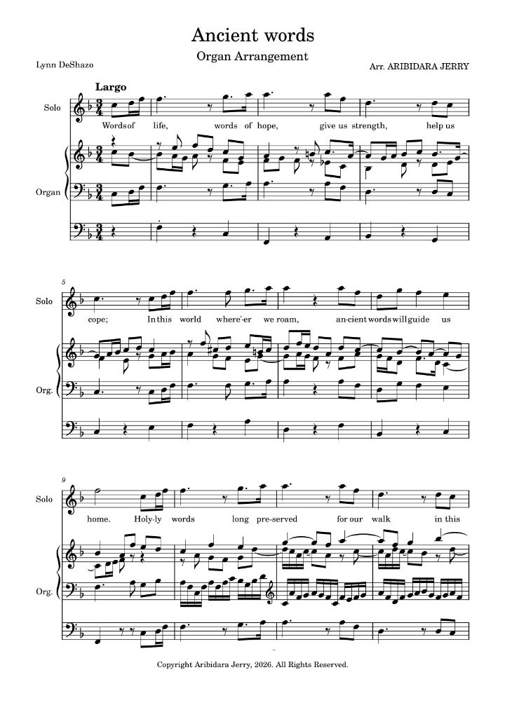 Amazing grace Organ Arrangement Melody Guide